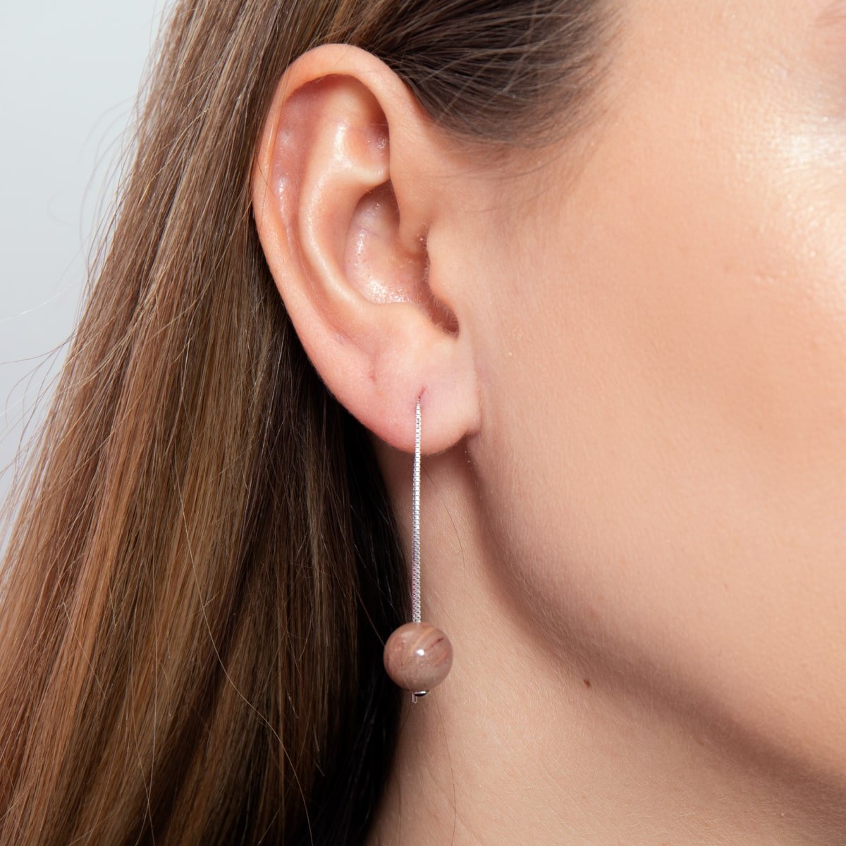 Rhodonite | .925 Sterling Silver | Gemstone Chain Drop Threader Earrings